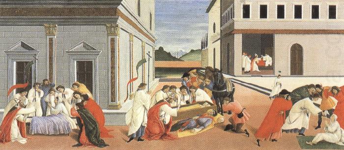 Sandro Botticelli Three miracles of St Zanobius reviving the dead (mk36) oil painting picture